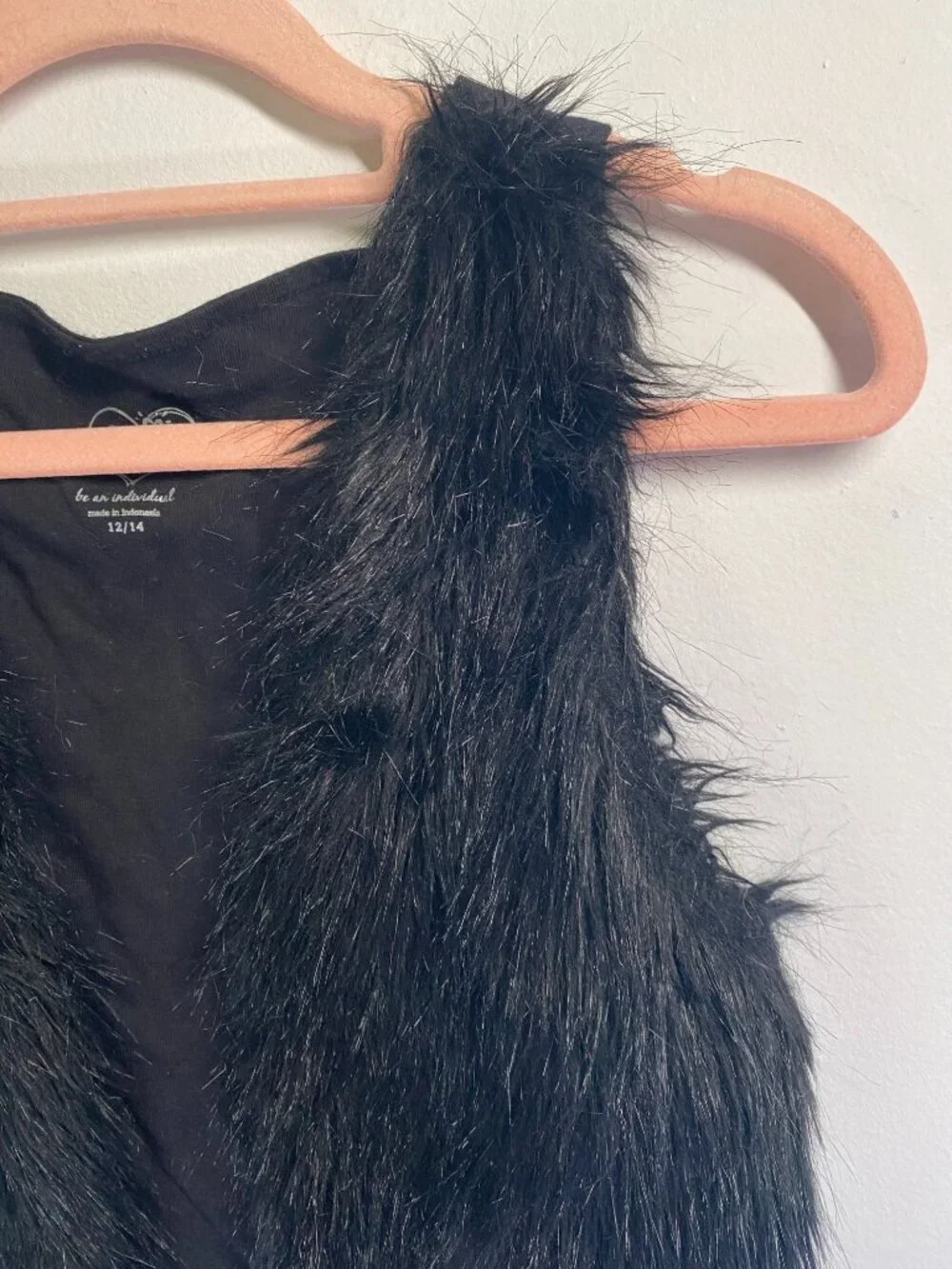 Justice Girls Black Faux Fur Vest Size 12/14 Modacrylic Polyester Blend